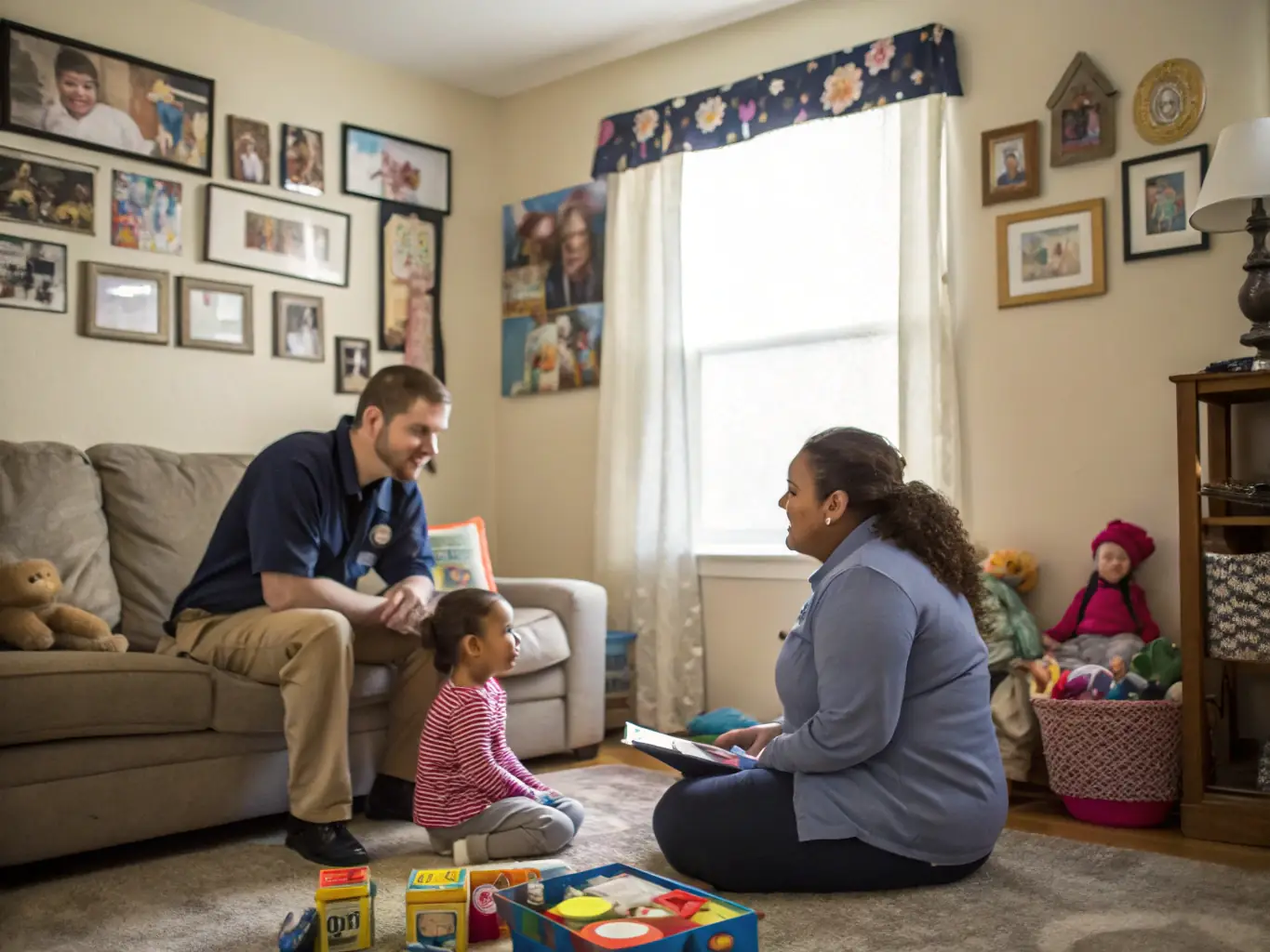 A family receiving support and guidance from AJS social workers, illustrating the organization's dedication to strengthening families and promoting healthy relationships.