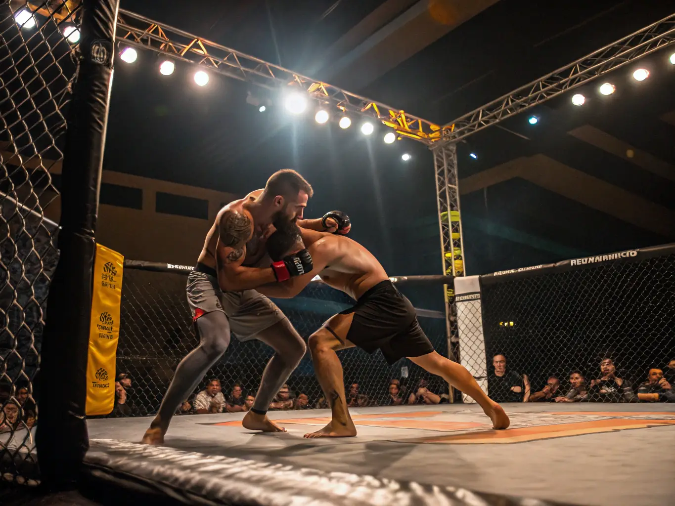 A focused image of two fighters engaged in a K1 rules sparring session, highlighting the strategic and dynamic nature of the sport.