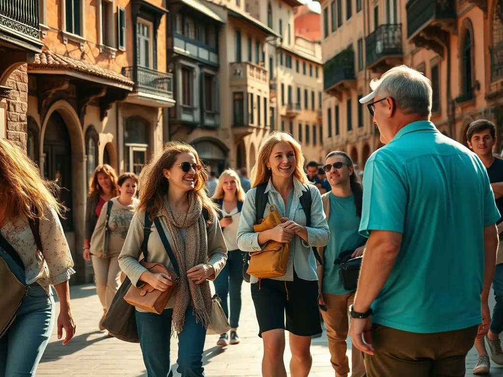 A photograph depicting a guided walking tour of Montluçon's historic district, led by a member of ASS DES AMIS DE MONTLUCON, with participants listening attentively.