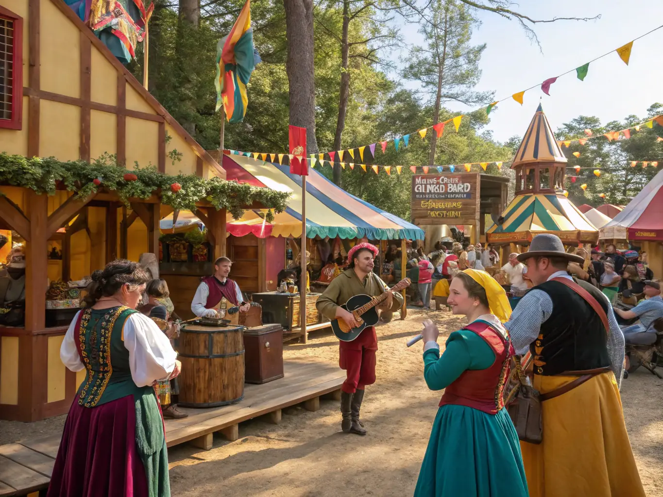 A photograph capturing a community event organized by ASS DES AMIS DE MONTLUCON, featuring historical reenactments, local crafts, and traditional music.